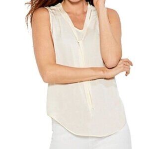 NIC+ZOE Sz L Blouse Soft Drape Tie Tank Top Lemonade V-Neck Pleated Sleeveless